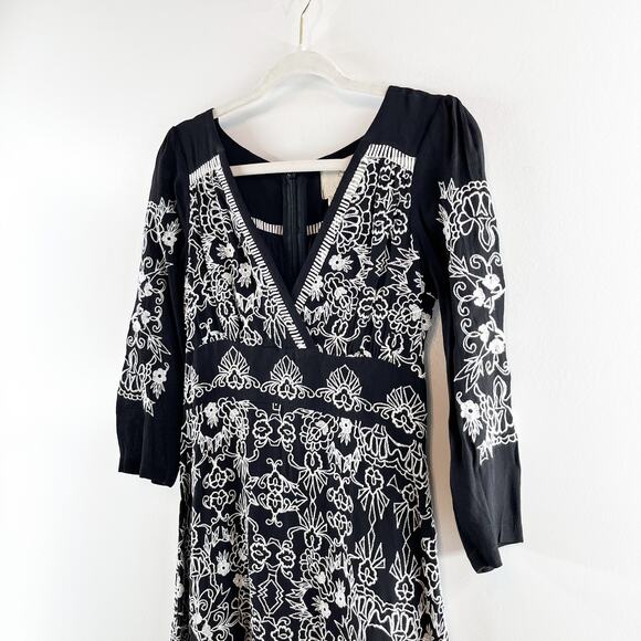 Vanessa Virginia by Anthropologie V Neck Embroidered Coquette Dress Black 2 NWT - Picture 8 of 14